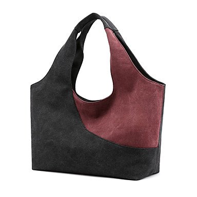 Women's canvas tote bag contrast color wine / gray / coffee
