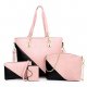 Women's Zipper PU Bag Set Color Block 4 Piece Wallet Set Brown / Blush Pink / Red