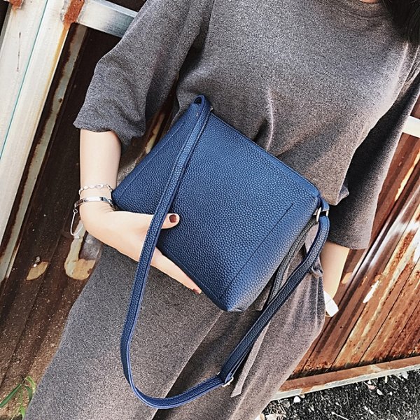 Women fashion embossed leather messenger bag shoulder bag purse cell phone pocket blue