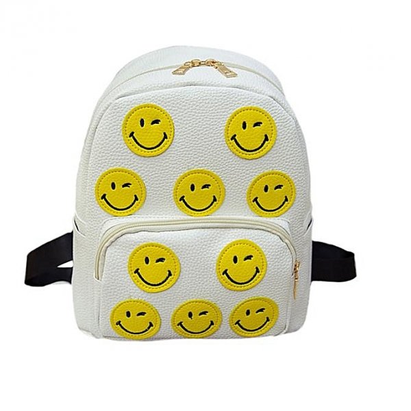 Features smiley face backpack school bag shoulder bag